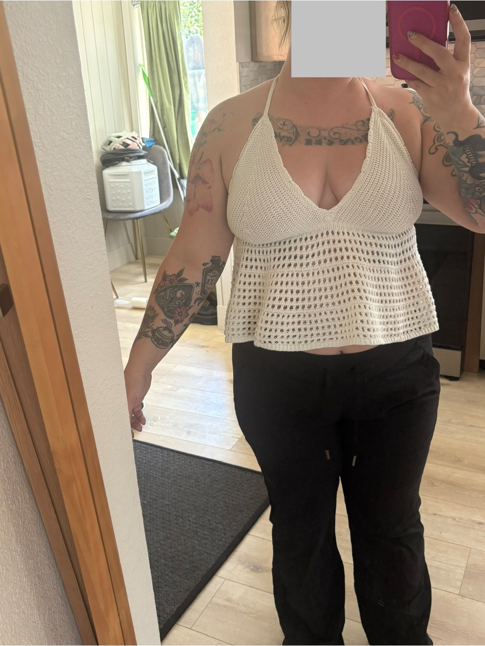 American Eagle Outfitters White Crochet Halter Camisole